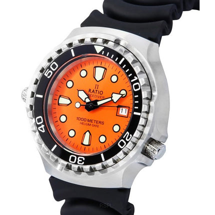 Ratio FreeDiver Helium Safe Sapphire Quartz Orange Dial 1038EF102V-ORG Men's 1000M Watch