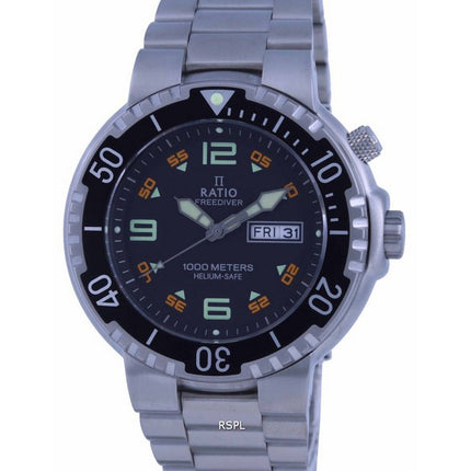 Ratio FreeDiver Black Dial Stainless Steel Quartz 1050HA93-19V-BLK 1000M Men's Watch