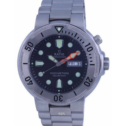 Ratio FreeDiver Black Dial Stainless Steel Quartz 1050MD93-02V-BLK 1000M Men's Watch