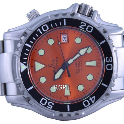 Ratio FreeDiver Helium Safe 1000M Orange Dial Stainless Steel Automatic 1066KE26-33VA-ORG Men's Watch