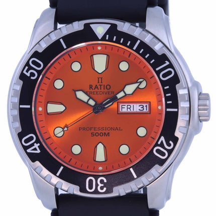 Ratio FreeDiver Orange Dial PU Strap Quartz 48HA90-02-ORG 500M Men's Watch