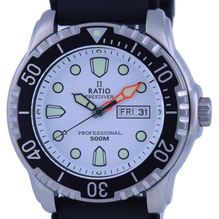 Ratio FreeDiver White Dial PU Strap Quartz 48HA90-02-WHT 500M Men's Watch