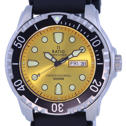 Ratio FreeDiver Yellow Dial PU Strap Quartz 48HA90-02-YLW 500M Men's Watch