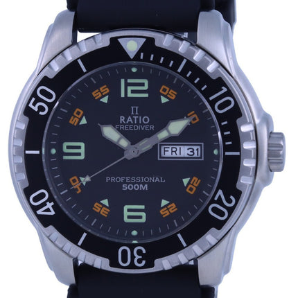 Ratio FreeDiver Black Dial PU Strap Quartz 48HA90-19-BLK 500M Men's Watch