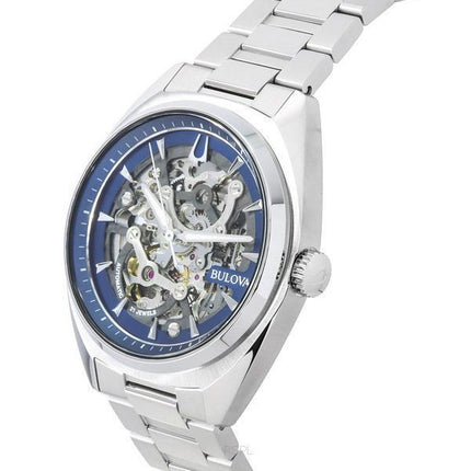 Bulova Classic Surveyor Stainless Steel Blue Skeleton Dial Automatic 96A292 100M Mens Watch