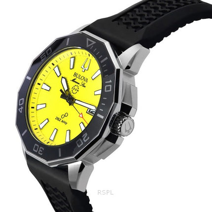 Bulova Marine Star Black Silicone Strap Yellow Dial Precisionist Quartz Diver's 200M 96B431 Men's Watch