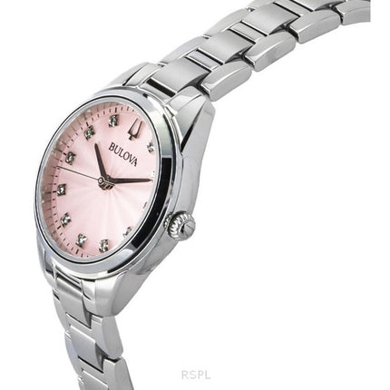 Bulova Sutton Stainless Steel Diamond Accents Pink Dial Quartz 96P249 Women's Watch