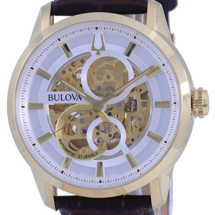 Bulova Classic Sutton Skeleton White Dial Leather Strap Automatic 97A138 Men's Watch