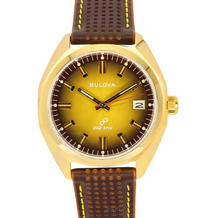 Bulova Jet Star Leather Strap Gold Tone Dial Quartz 97B214 Men's Watch