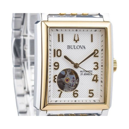 Bulova Sutton Two Tone Stainless Steel Open Heart Silver Dial Automatic 98A308 Men's Watch