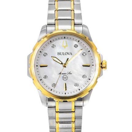 Bulova Marine Star Two Tone Stainless Steel Diamond Accents Mother Of Pearl Dial Quartz 98P227 100M Women's Watch