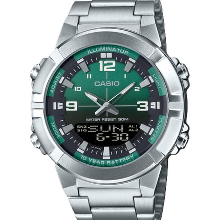 Casio Analog Digital Combination Stainless Steel Green Dial Quartz AMW-870DA-3AV Men's Watch