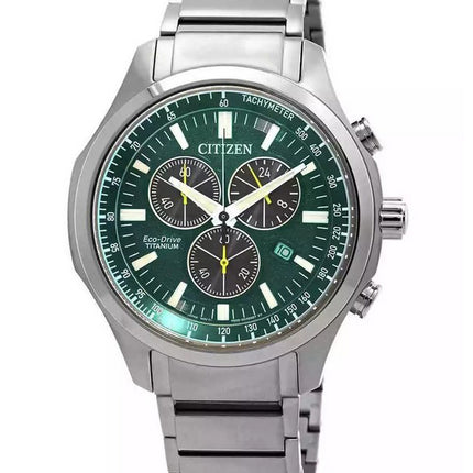 Citizen Eco-Drive Super Titanium Chronograph Green Dial AT2530-85X 100M Men's Watch