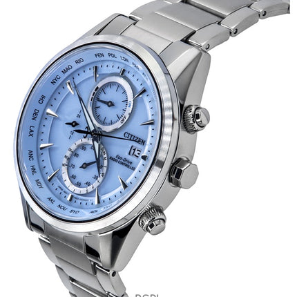 Citizen Eco-Drive Chronograph Radio Controlled Stainless Steel Ice Blue Dial AT8260-85M 100M Men's Watch