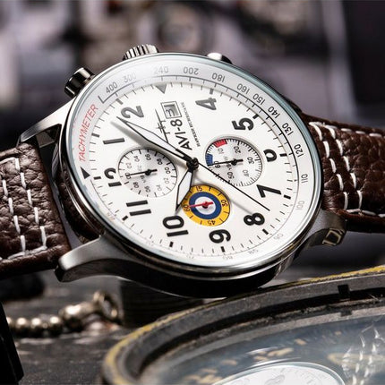 AVI-8 Hawker Hurricane Classic Chronograph Classic White Dial Quartz AV-4011-01 Men's Watch