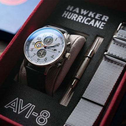 AVI-8 Hawker Hurricane Classic Chronograph Grey Dial Quartz AV-4011-0V Men's Watch With Extra Strap