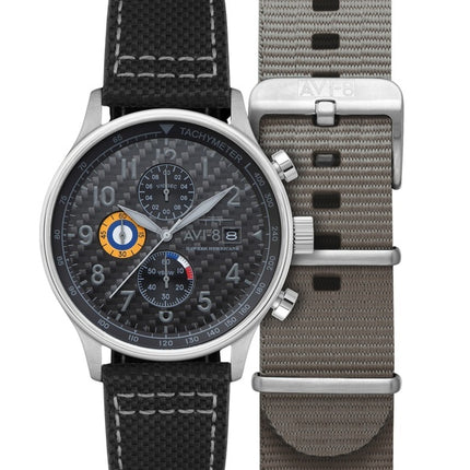 AVI-8 Hawker Hurricane Classic Chronograph Carbon Fiber Black Dial Quartz AV-4011-0W Men's Watch With Extra Strap