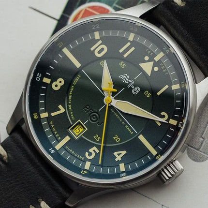 AVI-8 Hawker Hurricane Kent Automatic Hampshire Leather Strap Green Dial AV-4094-03 Men's Watch