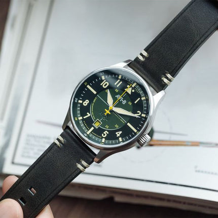 AVI-8 Hawker Hurricane Kent Automatic Hampshire Leather Strap Green Dial AV-4094-03 Men's Watch