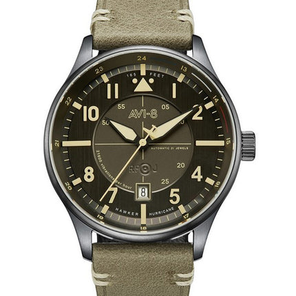 AVI-8 Hawker Hurricane Kent Automatic Stanton Leather Strap Grey Dial AV-4094-04 Men's Watch