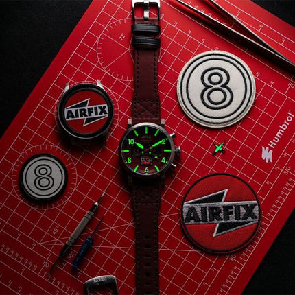 AVI-8 Dambuster Gibson Dual Time Chronograph Airfix Edition Hazard Red Dial AV-4107-04 Men's Watch