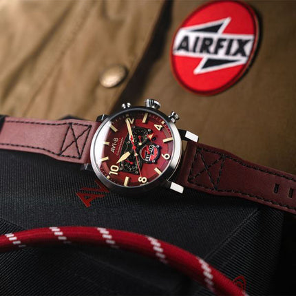 AVI-8 Dambuster Gibson Dual Time Chronograph Airfix Edition Hazard Red Dial AV-4107-04 Men's Watch