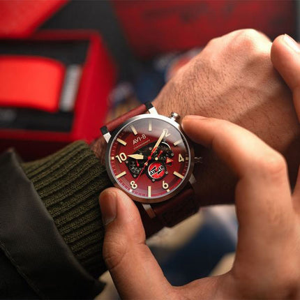 AVI-8 Dambuster Gibson Dual Time Chronograph Airfix Edition Hazard Red Dial AV-4107-04 Men's Watch