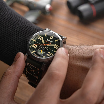 AVI-8 Dambuster Chadwick Meca-Quartz Forest Green Leather Strap Green Dial AV-4113-02 Men's Watch