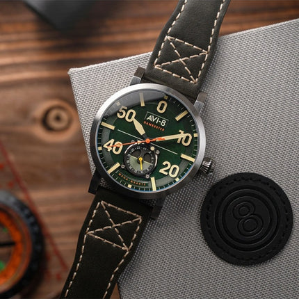 AVI-8 Dambuster Chadwick Meca-Quartz Forest Green Leather Strap Green Dial AV-4113-02 Men's Watch