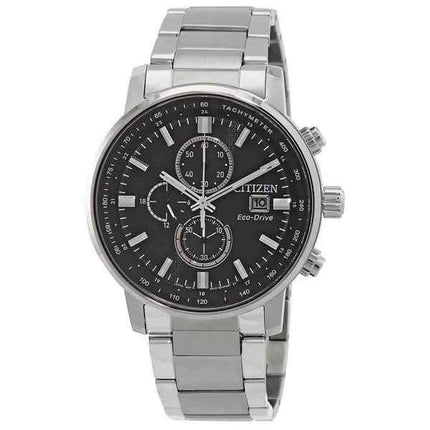 Citizen Eco-Drive Chronograph Stainless Steel Black Dial CA0840-87E 100M Men's Watch