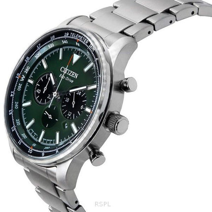 Citizen Eco-Drive Chronograph Stainless Steel Green Dial CA4500-91X 100M Men's Watch