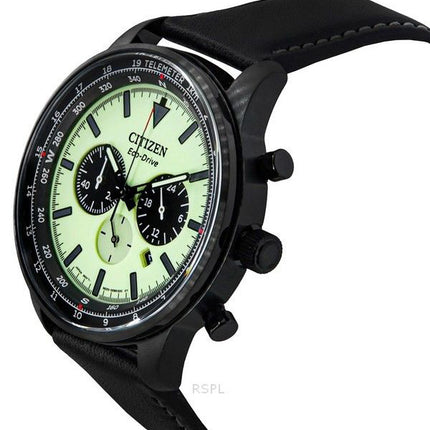 Citizen Eco-Drive Chronograph Leather Strap Full Luminous Green Dial CA4505-21X 100M Men's Watch