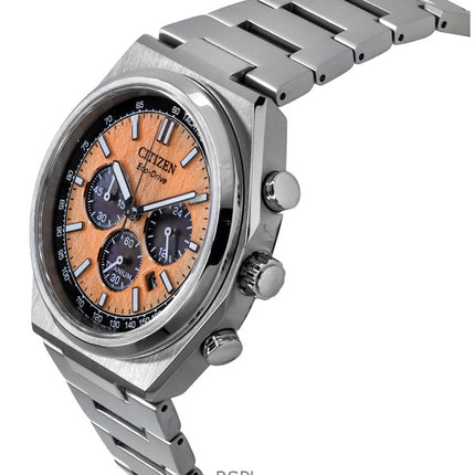 Citizen Zenshin Chronograph Super Titanium Salmon Dial Eco-Drive CA4610-85Z 100M Men's Watch