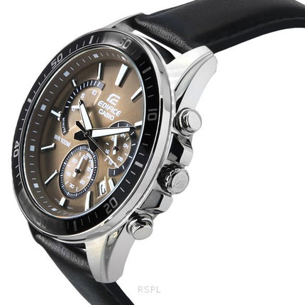 Casio Edifice Analog Standard Chronograph Leather Strap Light Brown Dial Quartz EFR-552L-5A 100M Men's Watch