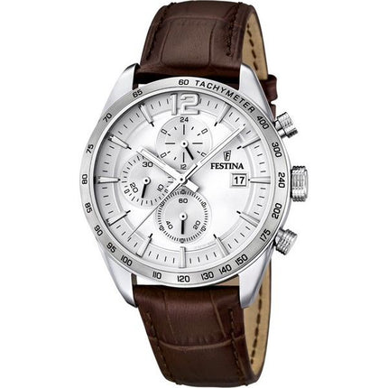 Festina Timeless Chronograph Leather Strap Silver Dial Quartz F16760-1 Mens Watch