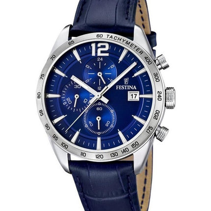 Festina Timeless Chronograph Leather Strap Blue Dial Quartz F16760-3 Men's Watch