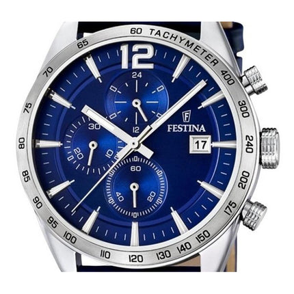 Festina Timeless Chronograph Leather Strap Blue Dial Quartz F16760-3 Men's Watch