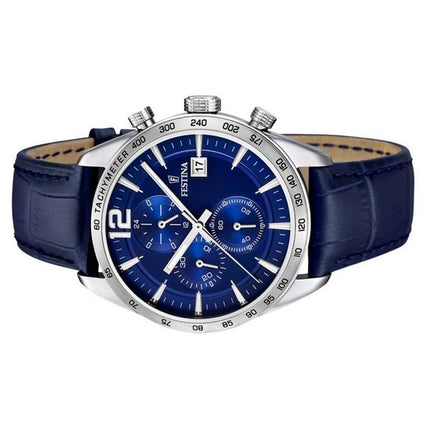 Festina Timeless Chronograph Leather Strap Blue Dial Quartz F16760-3 Men's Watch