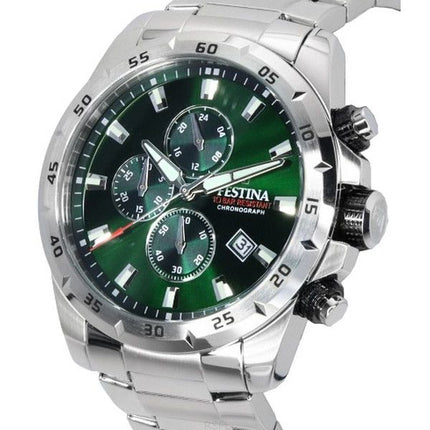 Festina Sports Chorongraph Stainless Steel Green Dial Quartz 20463-3 100M Men's Watch