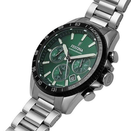 Festina Timeless Chronograph Stainless Steel Green Dial Quartz F20560-4 100M Mens Watch