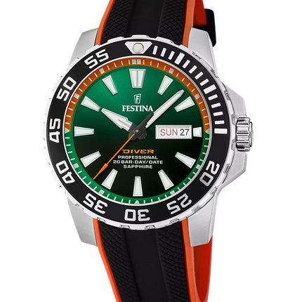 Festina The Originals Rubber Strap Green Dial Quartz Diver's F20662-2 200M Men's Watch