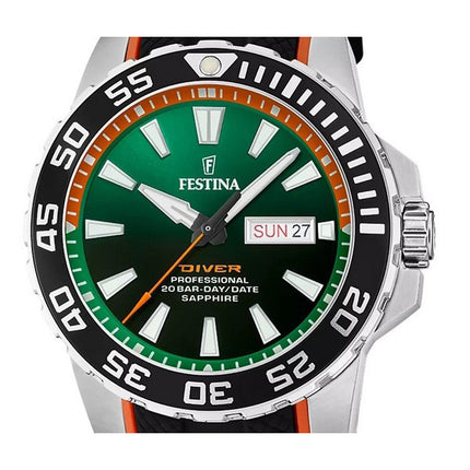 Festina The Originals Rubber Strap Green Dial Quartz Diver's F20662-2 200M Men's Watch