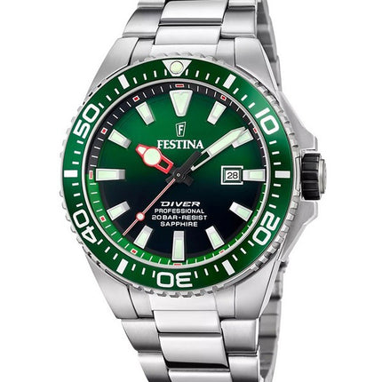 Festina The Originals Stainless Steel Green Dial Quartz Diver's F20663-2 200M Men's Watch