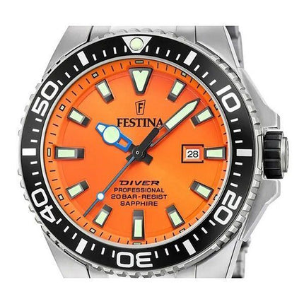 Festina Diver Stainless Steel Orange Dial Quartz F20663-4 200M Mens Watch