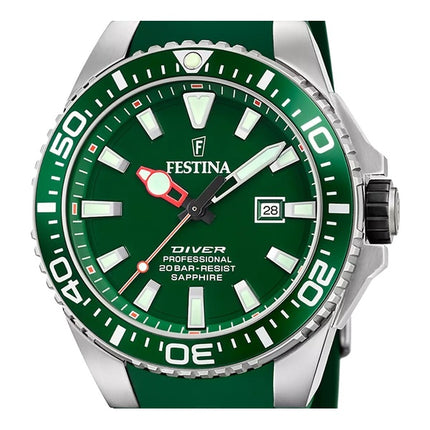 Festina The Originals Rubber Strap Green Dial Quartz Diver's F20664-2 200M Men's Watch