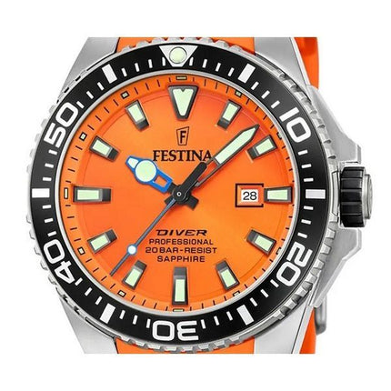 Festina Diver Rubber Strap Orange Dial Quartz F20664-4 200M Mens Watch