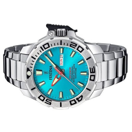 Festina Diver Stainless Steel Turquoise Dial Quartz F20665-6 200M Mens Watch With Extra Strap