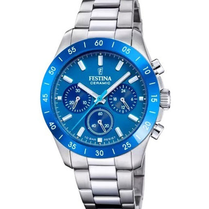 Festina Ceramic Chronograph Stainless Steel Blue Dial Quartz F20693-4 100M Women's Watch