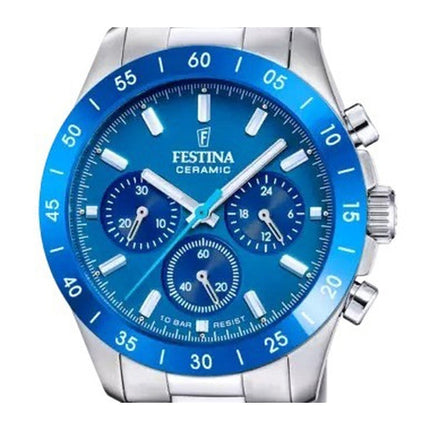 Festina Ceramic Chronograph Stainless Steel Blue Dial Quartz F20693-4 100M Women's Watch