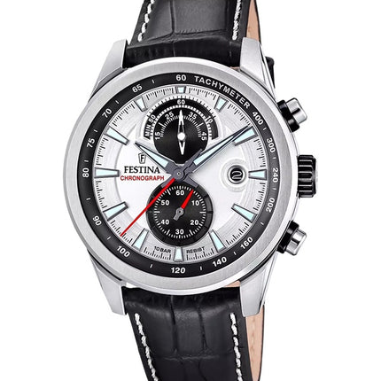 Festina Timeless Chronograph Leather Strap Silver Dial Quartz F20695-1 100M Men's Watch